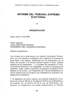 Ecuador, Informe Del Tribunal Supremo Electoral Al Congreso
