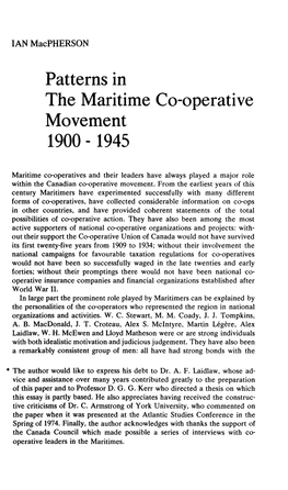 Patterns in the Maritime Co-Operative Movement 1900 -1945