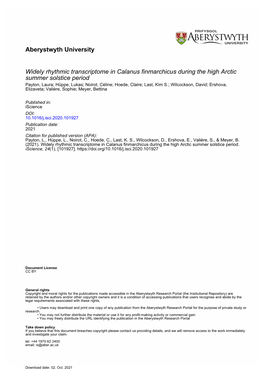 Widely Rhythmic Transcriptome in Calanus Finmarchicus During The