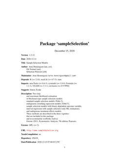 Package 'Sampleselection'