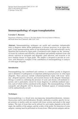 Immunopathology of Organ Transplantation