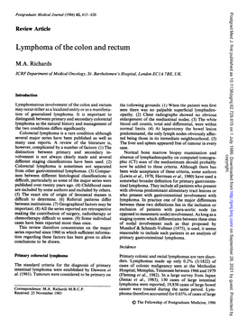 LYMPHOMA of the COLON and RECTUM 617 Assume That a Second Growth Is Always a Recurrence Or Treatment and Survival Metastasis from the Original Primary Tumour