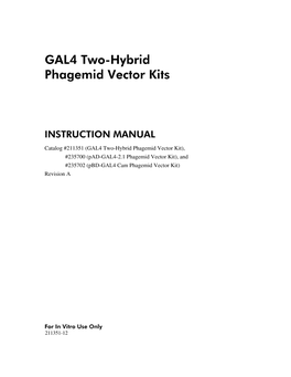 Manual: GAL4 Two-Hybrid Phagemid Vector Kits