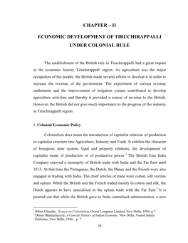 Chapter – Ii Economic Development of Tiruchirappalli Under Colonial Rule
