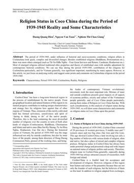Characteristics, Period 1939-1945, Cochinchina, Reality, Religions