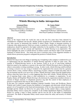 Whistle Blowing in India- Introspection