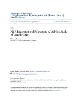 NBA Expansion and Relocation: a Viability Study of Various Cities Daniel A