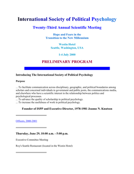 International Society of Political Psychology Twenty-Third Annual Scientific Meeting