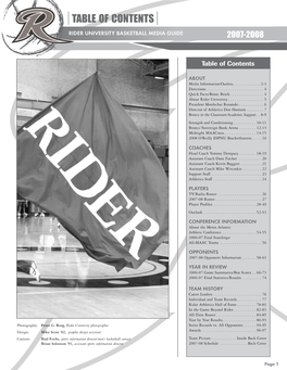 Table of Contents Rider University Basketball Media Guide 2007-2008