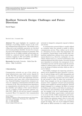 Resilient Network Design: Challenges and Future Directions