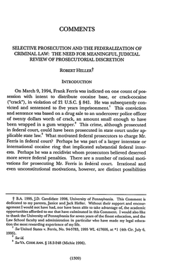 Selective Prosecution and the Federalization of Criminal Law: the Need for Meaningfuljudicial Review of Prosecutorial Discretion