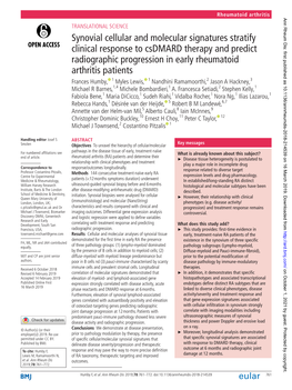 Synovial Cellular and Molecular Signatures Stratify Clinical Response