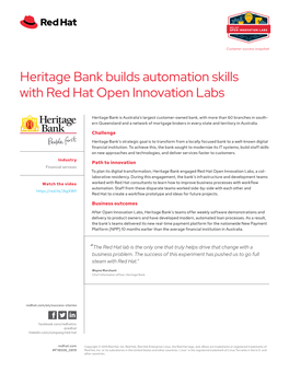 Heritage Bank Builds Automation Skills with Red Hat Open Innovation Labs