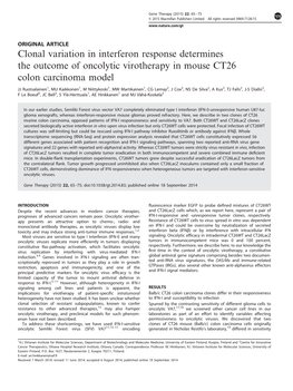 Clonal Variation in Interferon Response Determines the Outcome of Oncolytic Virotherapy in Mouse CT26 Colon Carcinoma Model