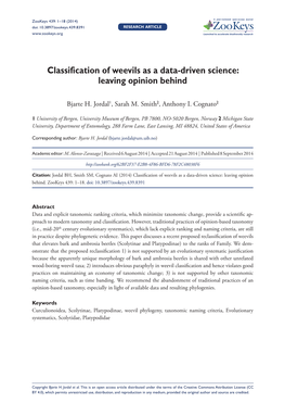 Classification of Weevils As a Data-Driven Science: Leaving Opinion Behind