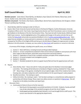 Staff Council Minutes April 14, 2015