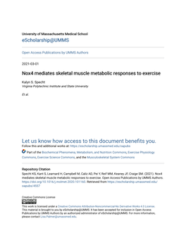 Nox4 Mediates Skeletal Muscle Metabolic Responses to Exercise