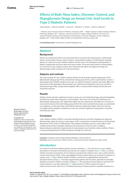 Effects of Body Mass Index, Glycemic Control, and Hypoglycemic Drugs on Serum Uric Acid Levels in Type 2 Diabetic Patients