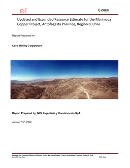 Updated and Expanded Resource Estimate for the Marimaca Copper Project, Antofagasta Province, Region II, Chile