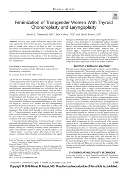 Feminization of Transgender Women with Thyroid Chondroplasty and Laryngoplasty