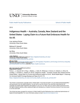Indigenous Health Â•Fi Australia, Canada, New Zealand and The