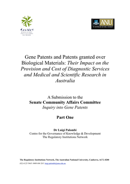 Submission: Inquiry Into Gene Patents