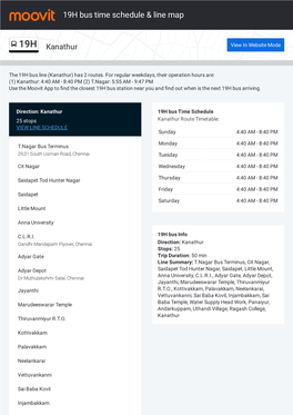 19H Bus Time Schedule & Line Route