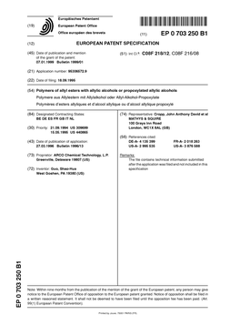 Polymers of Allyl Esters with Allylic Alcohols Or Propoxylated Allylic