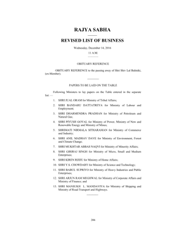 Rajya Sabha —— Revised List of Business