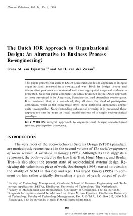The Dutch IOR Approach to Organizational Design: an Alternative to Business Process Re-Engineering?