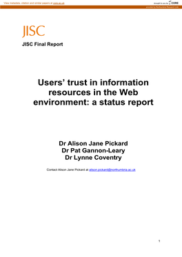 Pickard, Gannon-Leary, Coventry. JISC User Trust