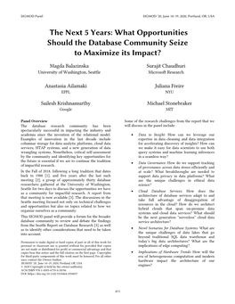 What Opportunities Should the Database Community Seize to Maximize Its Impact?