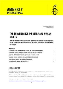 Amnesty International Submission to United Nations Special Rapporteur on the Promotion and Protection of the Right to Freedom of Opinion and Expression