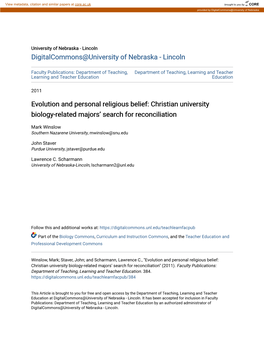 Evolution and Personal Religious Belief: Christian University Biology-Related Majors’ Search for Reconciliation