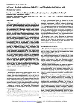 A Phase I Trial of Amifostine (WR-2721) and Melphalan in Children with Refractory Cancer Peter C