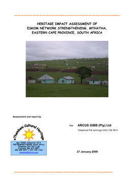 Heritage Impact Assessment of Eskom Network Strengthening, Mthatha, Eastern Cape Province, South Africa