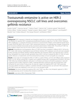 Trastuzumab Emtansine Is Active on HER-2 Overexpressing NSCLC Cell