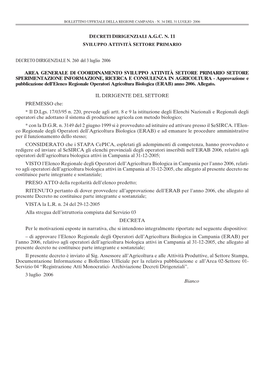 DECRETO DIRIGENZIALE N. 260 Del 3 Luglio 2006 AREA GENERALE DI