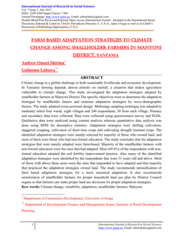 Farm Based Adaptation Strategies to Climate