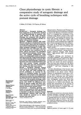 Chest Physiotherapy in Cystic Fibrosis: a the Active Cycle of Breathing