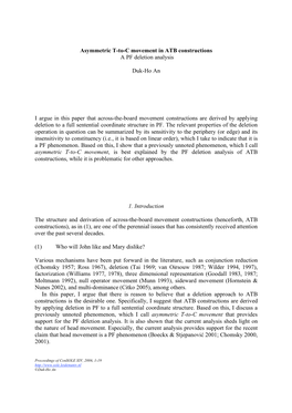 Asymmetric T-To-C Movement in ATB Constructions a PF Deletion Analysis