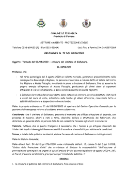 COMUNE DI FISCAGLIA Provincia Di Ferrara SETTORE AMBIENTE