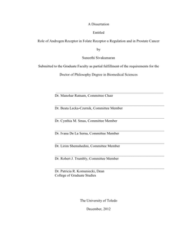 A Dissertation Entitled Role of Androgen Receptor in Folate