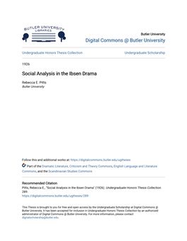 Social Analysis in the Ibsen Drama