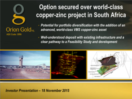 VMS Copper-Zinc Project in South Africa