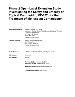 Phase 2 Open-Label Extension Study Investigating the Safety and Efficacy of Topical Cantharidin, VP-102, for the Treatment of Molluscum Contagiosum