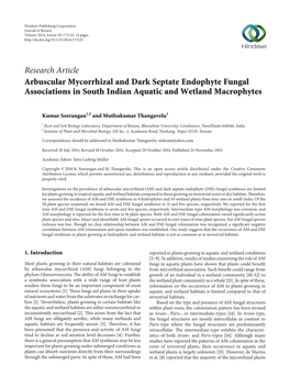 Arbuscular Mycorrhizal and Dark Septate Endophyte Fungal Associations in South Indian Aquatic and Wetland Macrophytes