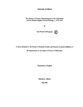 A Thesis Submitted to the Faculty of Graduate Studies and Research in Partiai Fulfhent Of
