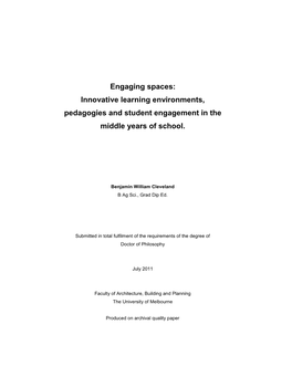 Engaging Spaces: Innovative Learning Environments, Pedagogies and Student Engagement in the Middle Years of School