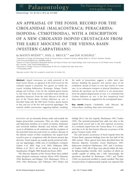 An Appraisal of the Fossil Record for the Cirolanidae (Malacostraca